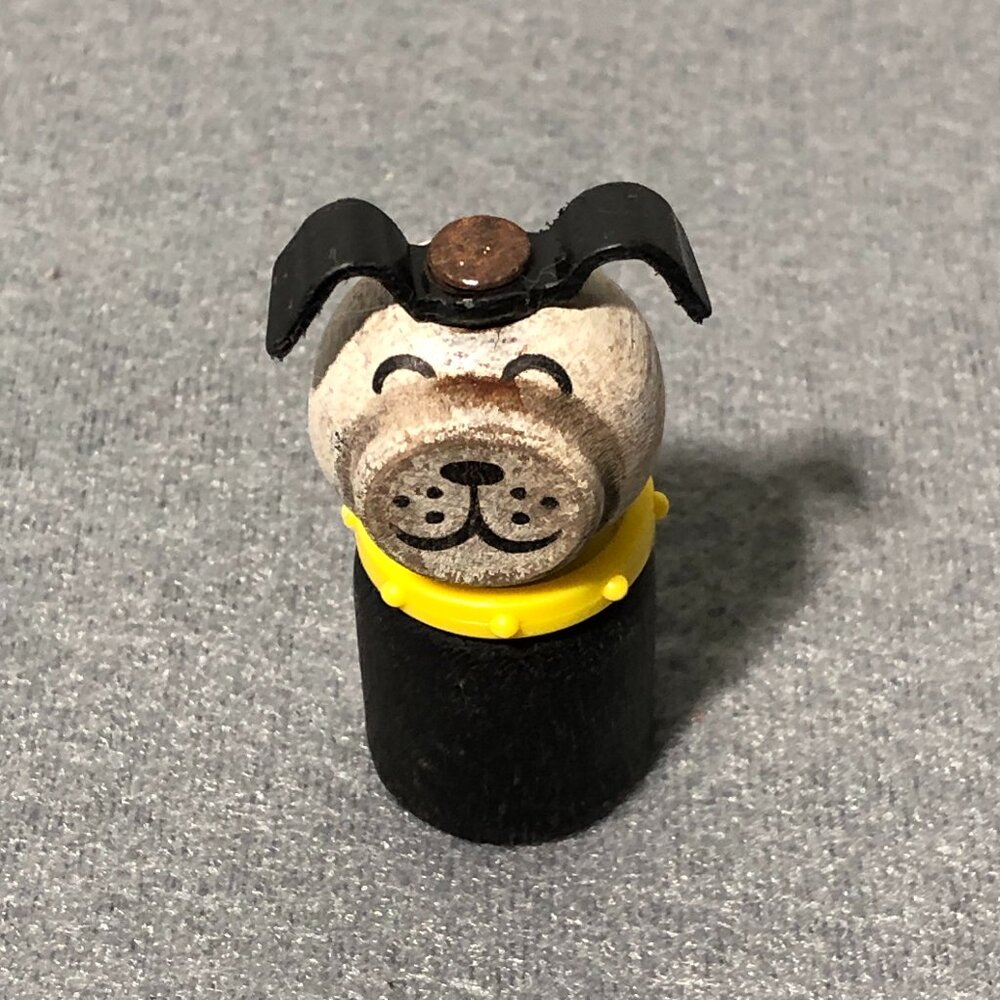 Vtg Fisher Price Little People Wood Dog w/Rivet, Solid Bottom & Yellow Collar